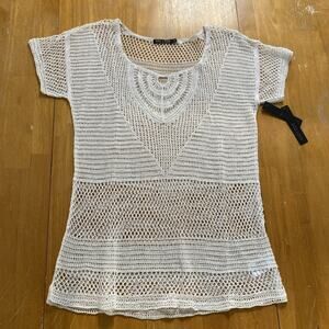 NWT NIC+ZOE Top S Linen Blnd White Crochet Lace Sun Catcher Boho Cover Summer SS
